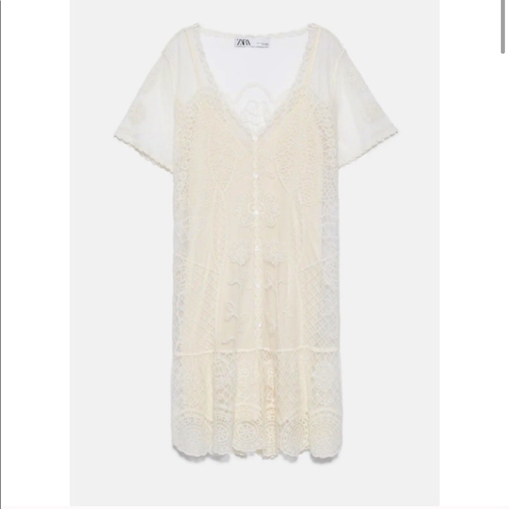 Zara embroidered oyster white dress